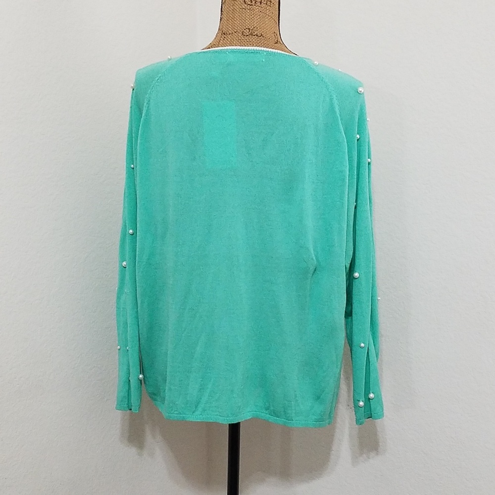 Mint green lightweight sweater pearl accents S-M-Lrg. Office Church - Picture 8 of 8